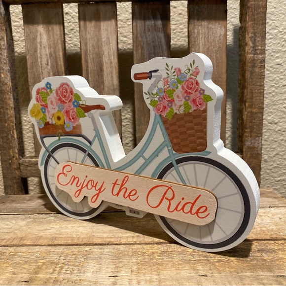 Bicycle Wood Signs Set Of 3 For Tier Trays, Enjoy The Ride, Hello Sunshine - Picture 14 of 15